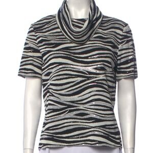 St. John Black & White Zebra Striped Top - Size Medium